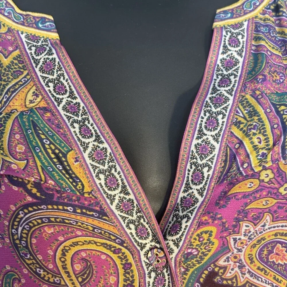 Hale Bob Paisley Print Long Sleeve Belted Dress L - Picture 2 of 13